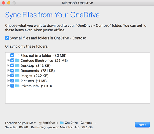 OneDrive 'Your OneDrive Folder' screen.