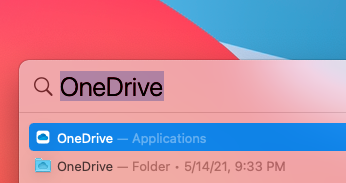 Spotlight showing OneDrive