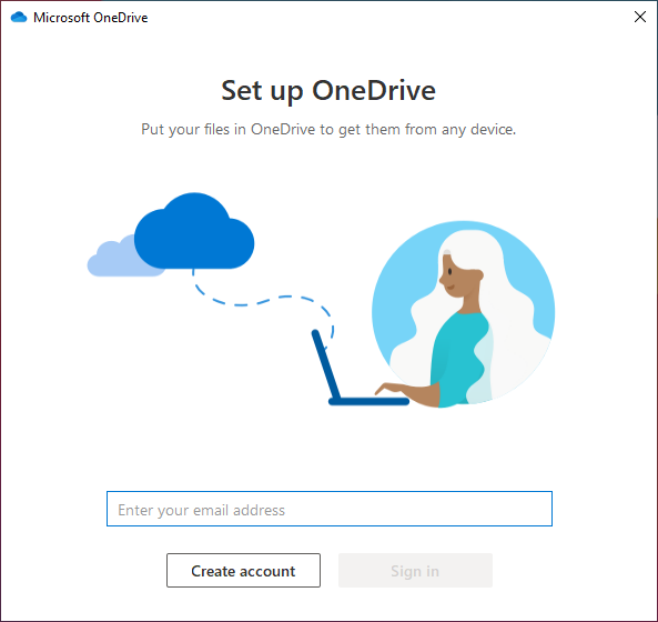 OneDrive login screen displayed at launch.