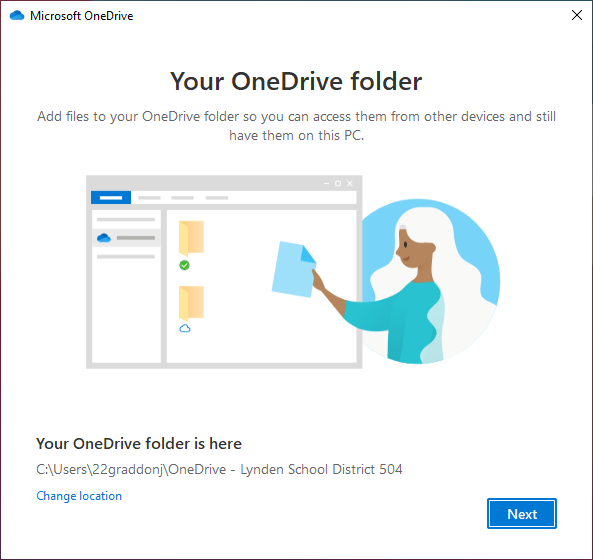 OneDrive 'Your OneDrive Folder' screen.